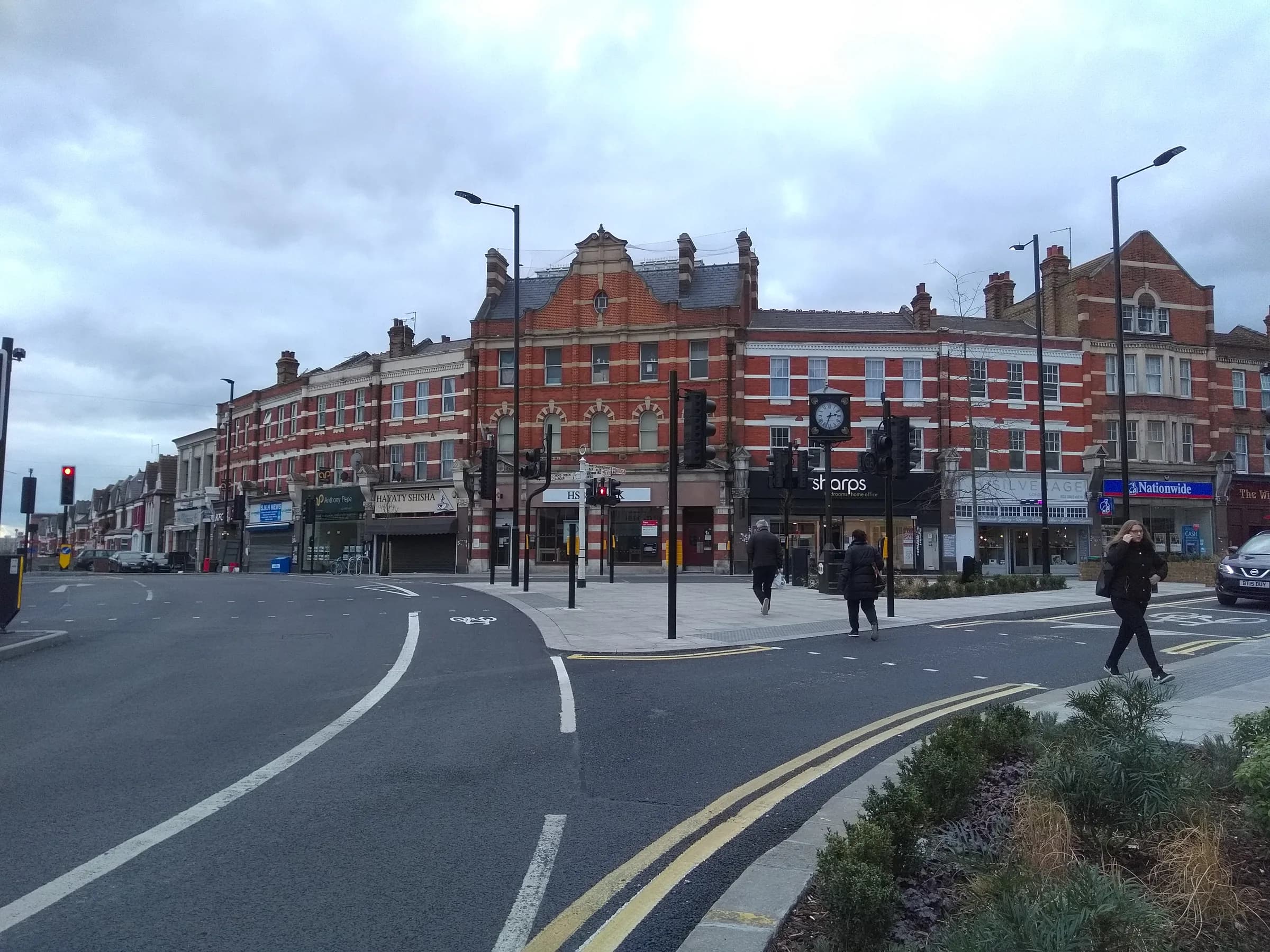 The Triangle in Palmers Green, with its red-brick Edwardian parade and clock